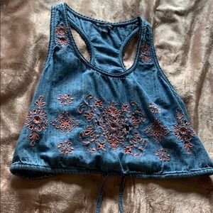Embroidered Denim Cropped Top